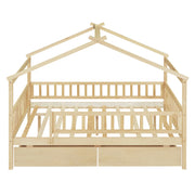 DreamHaus house-shaped storage bed with two drawers, featuring a cozy wooden frame and built-in storage for children's bedroom.