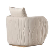Michael Amini Gineverra accent arm chair in Biscotti ivory with gold accents, featuring elegant upholstery and decorative wooden legs.