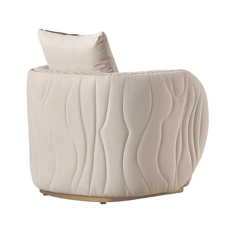Michael Amini Gineverra accent arm chair in Biscotti ivory with gold accents, featuring elegant upholstery and decorative wooden legs.