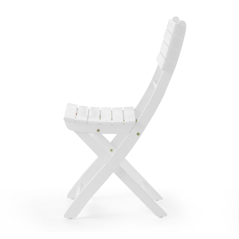 Set of two Noble House outdoor foldable wood dining chairs with slat design, suitable for patio or garden seating.