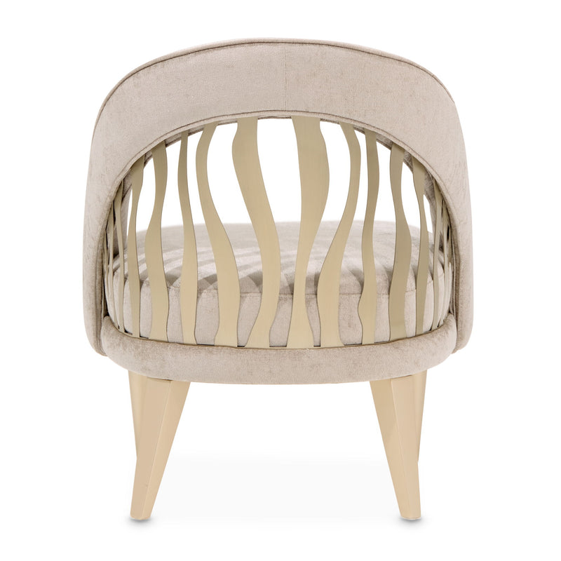 Michael Amini La Rachelle Flame Chair, elegant accent chair with ornate design and plush upholstery, showcasing intricate detailing.