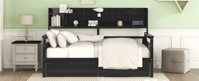 Daybed, Slat Support, With Bedside Shelves And 2 Drawers - R&R Furniture Gallery (Fountain Valley, CA)