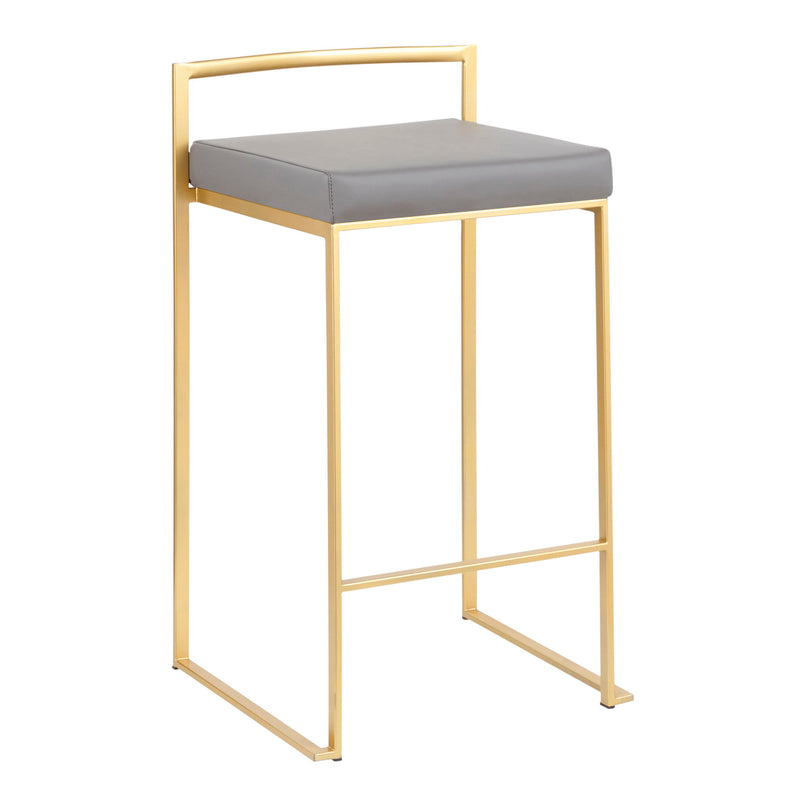 Pair of Lumi Source Fuji contemporary glam design counter stools with sleek seats and modern metal legs, set of two.