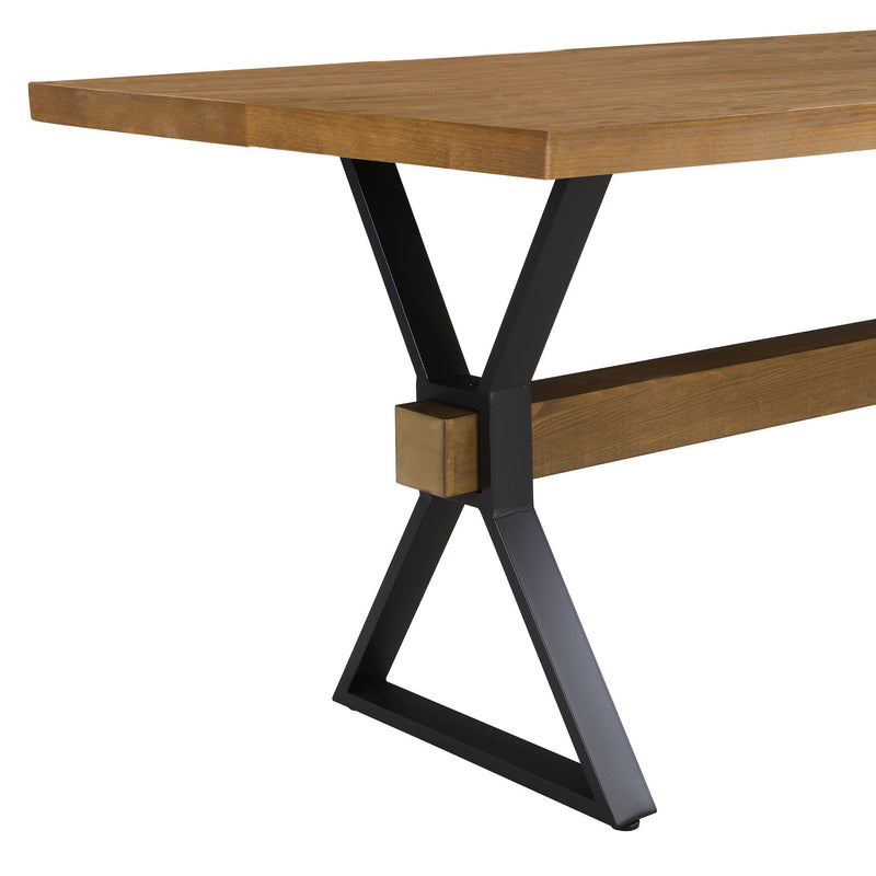 Brown farmhouse style dining table with X-shaped legs and molded details, crafted by Noble House.