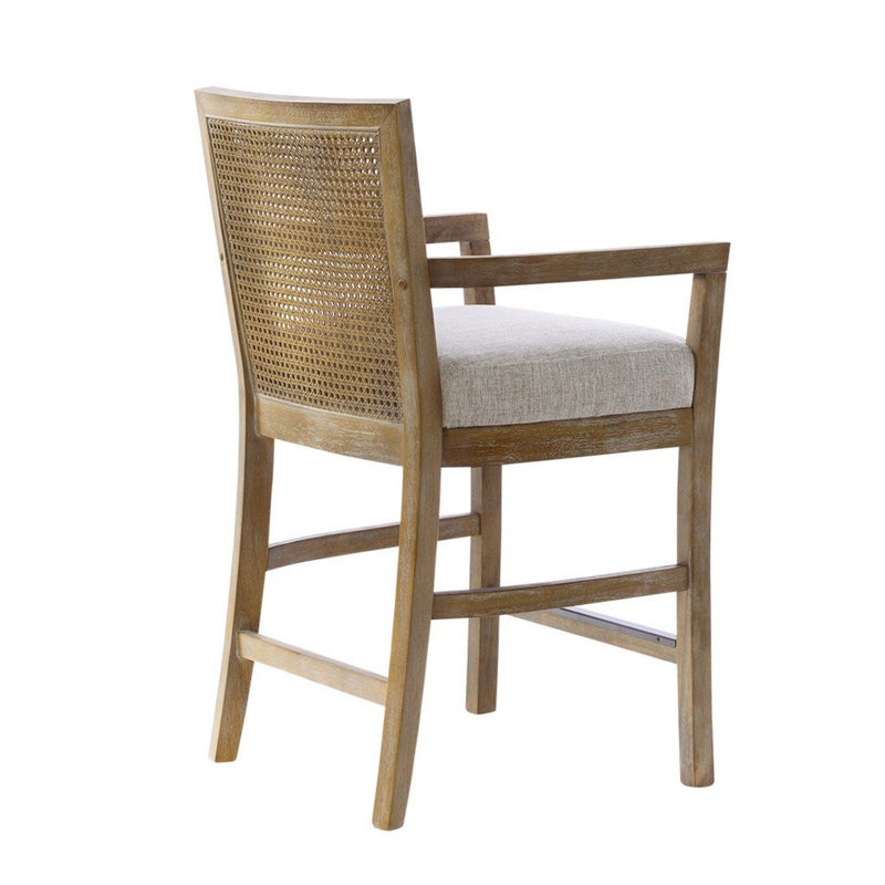 Cane Back Counter Stool With Upholstered Seat - Cream / Reclaimed Natural - R&R Furniture Gallery (Fountain Valley, CA)