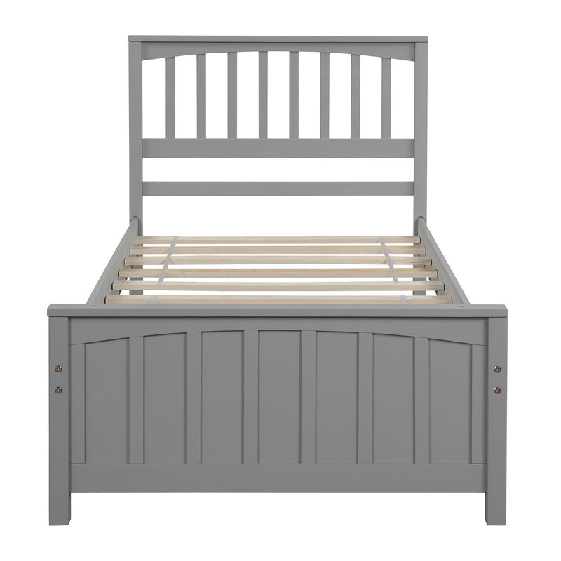 DreamHaus trundle platform bed with sleek wood frame and built-in storage, ideal for versatile bedroom sleeping arrangements.