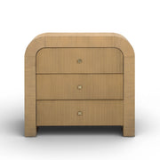 TOV Furniture Hump bedside chest with wood finish and modern design, featuring drawer handles and compact storage space.