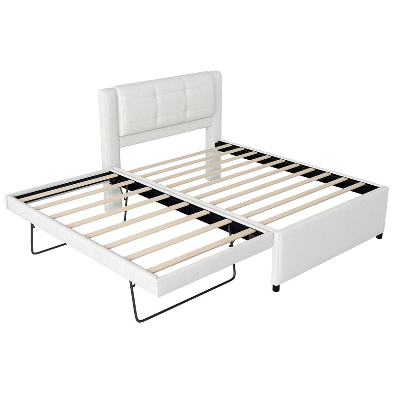 Upholstery Platform Bed With Trundle, Trundle Can Be Flat Or Erected - R&R Furniture Gallery (Fountain Valley, CA)
