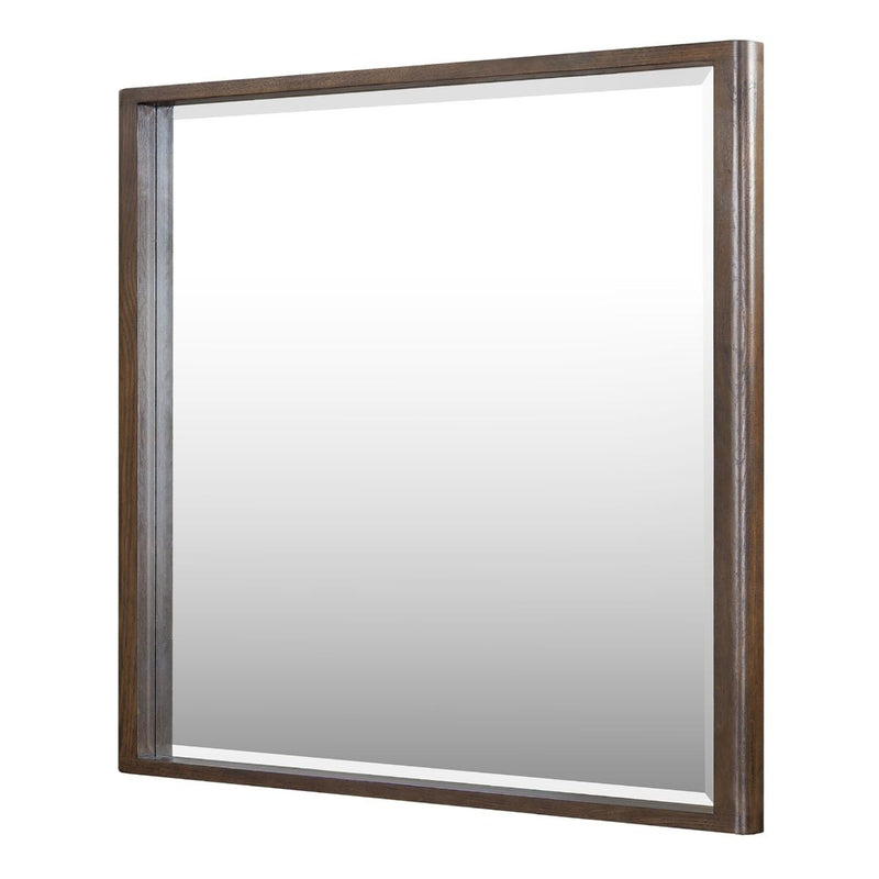 ACME Zoey brown oak mirror with a sleek rectangular frame, reflecting a modern and elegant decor style.