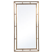 Farrow copper industrial wall mirror by Uttermost with a round gold-toned frame and vintage-inspired design