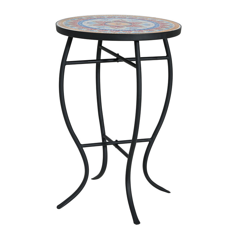 Outdoor Round Side Table With Mosaic Style Top And Curved Iron Legs - R&R Furniture Gallery (Fountain Valley, CA)