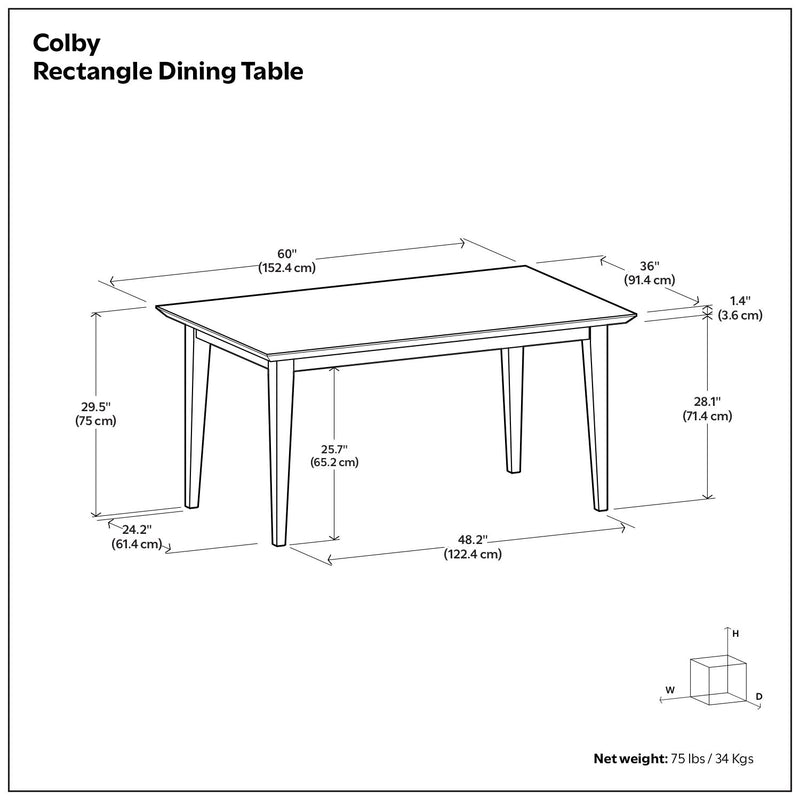 Contemporary Colby dining table by Simpli-Home with a sleek wooden surface and modern design, ideal for dining rooms.