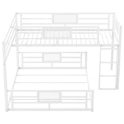 Dreamland L-shaped bunk bed with safety features, showing the sturdy wooden frame and multi-level sleeping areas in a modern bedroom setting.