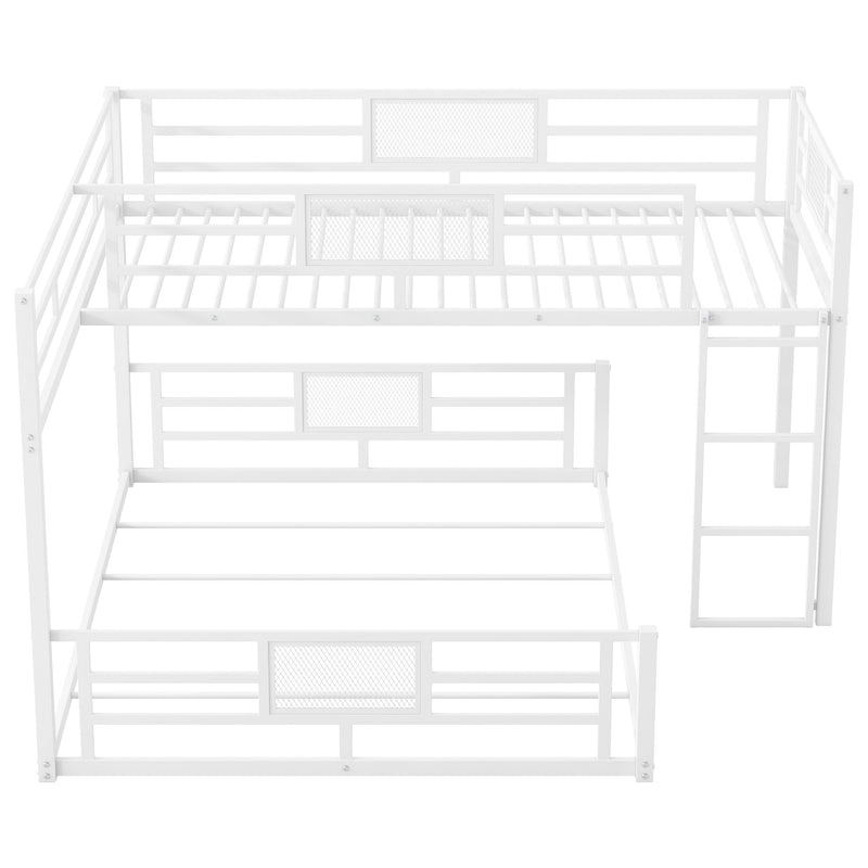 Dreamland L-shaped bunk bed with safety features, showing the sturdy wooden frame and multi-level sleeping areas in a modern bedroom setting.