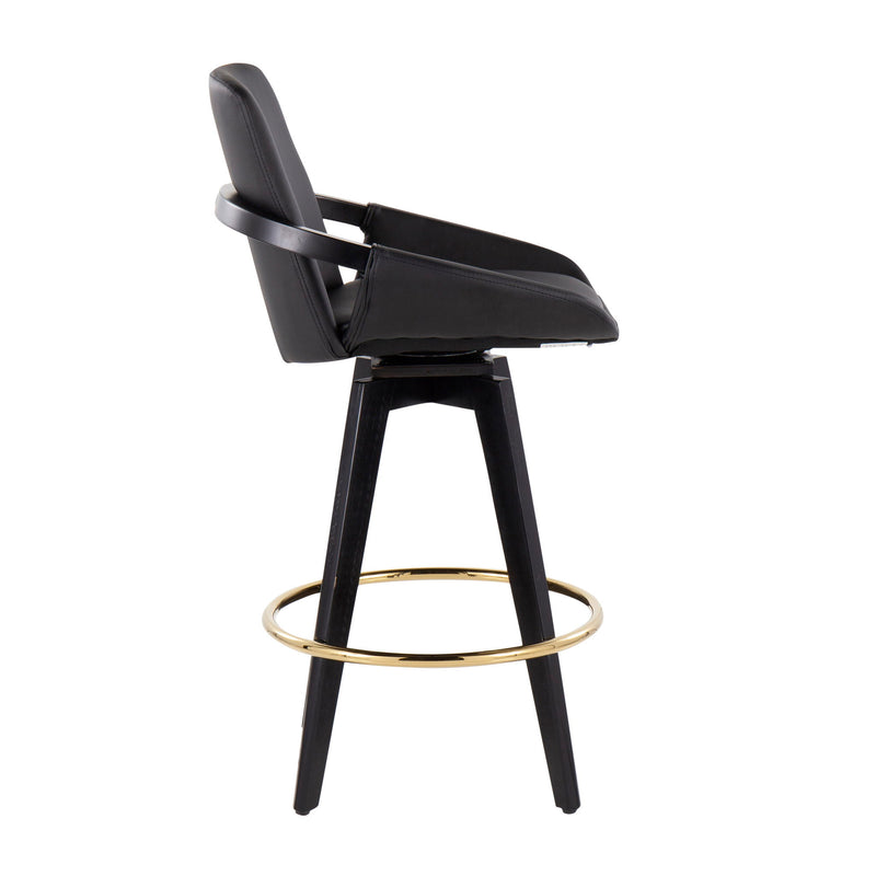 Lumi Source Cosmo contemporary fixed height counter stools set of 2 with swivel and round footrest, featuring modern design and wood accents.