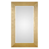 Uttermost Chaney gold wall mirror with a sleek, modern frame, mounted on a wall for stylish home decor.
