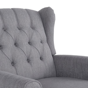 Gray Sheila fabric tufted wingback rocking chair by Noble House, showcasing plush upholstery and classic tufted design.