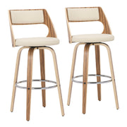 Lumi Source Cecina mid-century modern fixed height barstools with swivel, zebra and cream upholstery, set of 2.