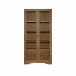 Tall Display Cabinet With Glass Doors And Drawers - Almond