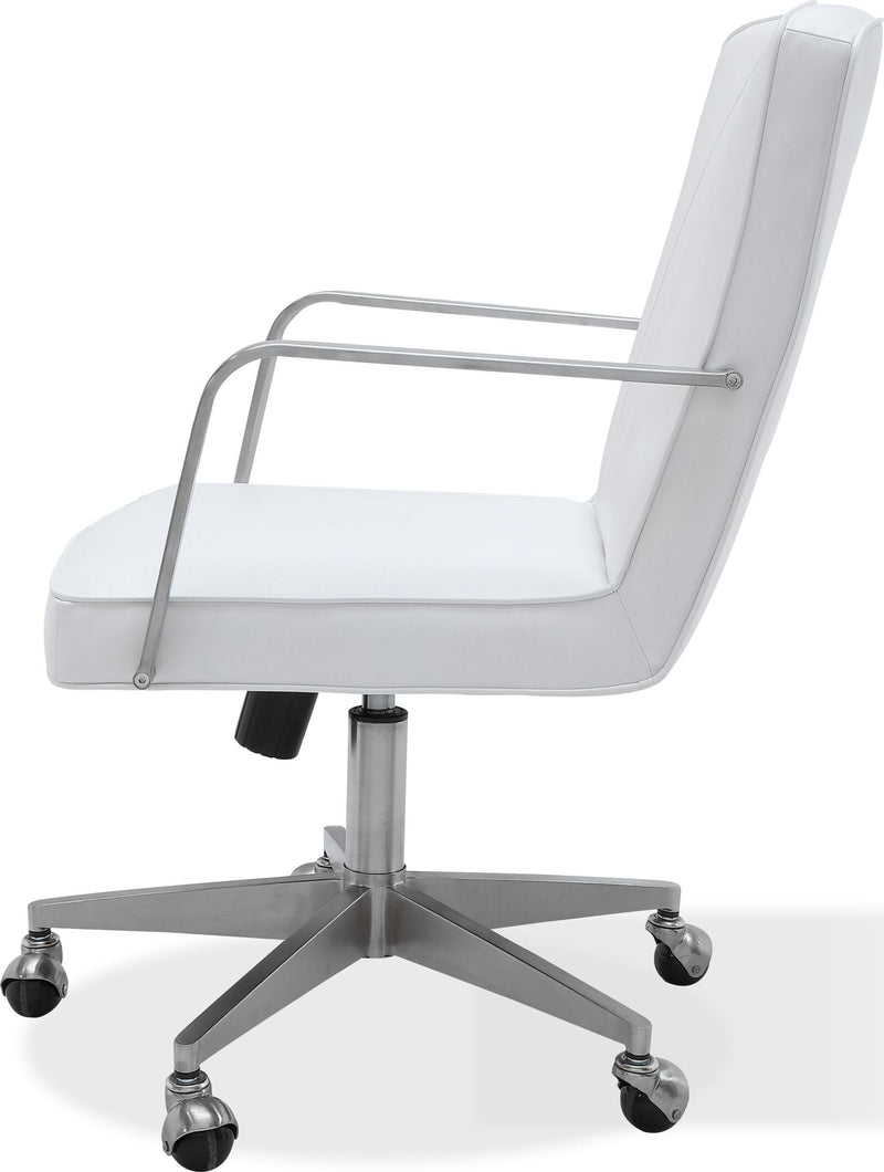 One Metal Frame Home Office Chair in Brushed Stainless Steel and White Leather