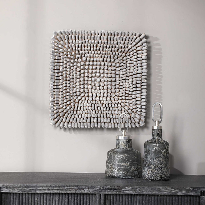 Uttermost Portside wood wall panel decor showing textured, warm-toned wooden panels for interior wall decoration