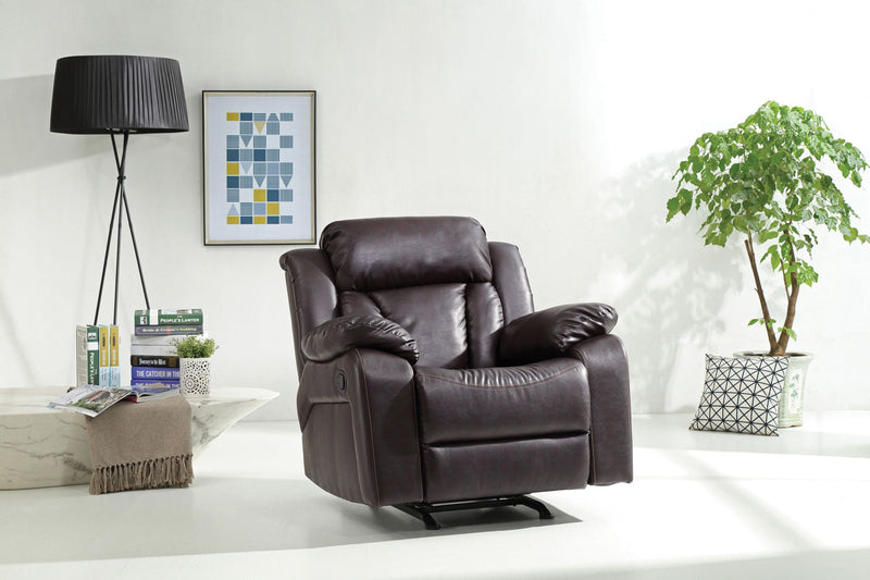 Glory Furniture rocking motion recliner chair with cushioned seat and backrest, designed for comfort and relaxation.