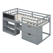 Low Loft Bed With Rolling Desk, Shelf And Drawers - R&R Furniture Gallery (Fountain Valley, CA)