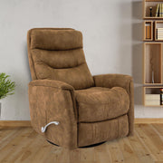 Pair of Parker Living Gemini 33.5-inch swivel glider recliner chairs in neutral fabric, showing plush seats and armrests.