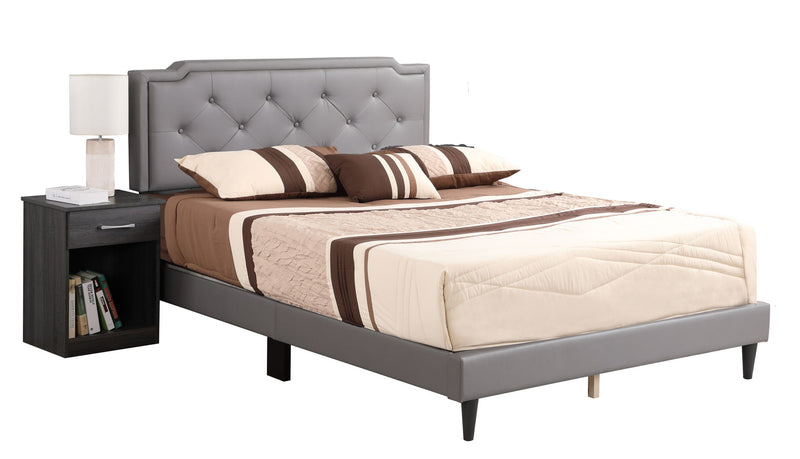Upholstered button-tufted bed by Glory Furniture in a cozy bedroom setting, featuring a plush headboard and elegant design.