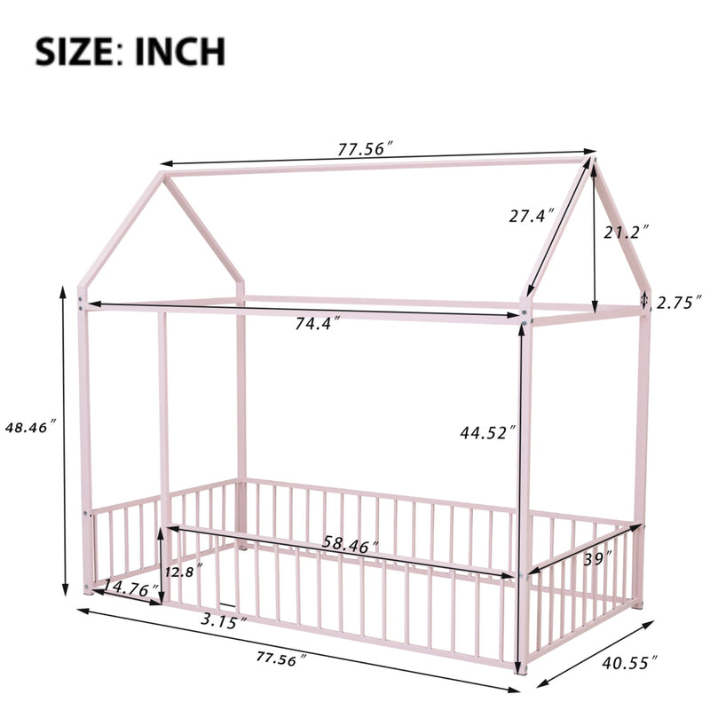 Metal Bed House Bed Frame With Fence - R&R Furniture Gallery (Fountain Valley, CA)