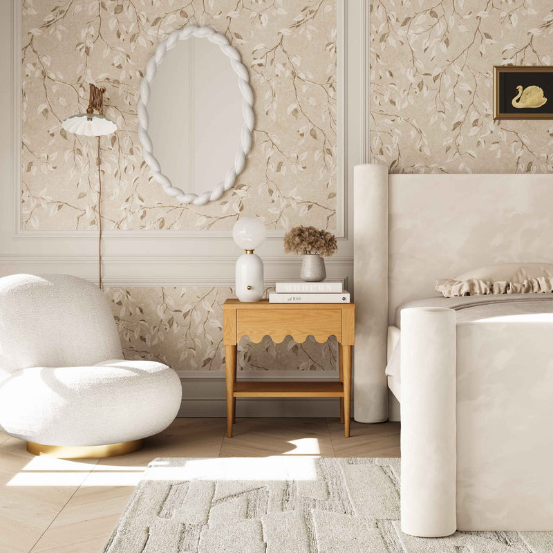 TOV Furniture Oodle accent nightstand with a sleek wooden finish and modern design, featuring a single drawer and open shelf.