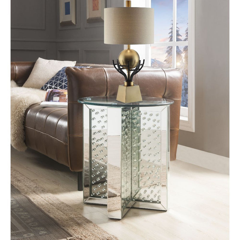 Nysa - 23" End Table - Mirrored & Faux Crystals - R&R Furniture Gallery (Fountain Valley, CA)