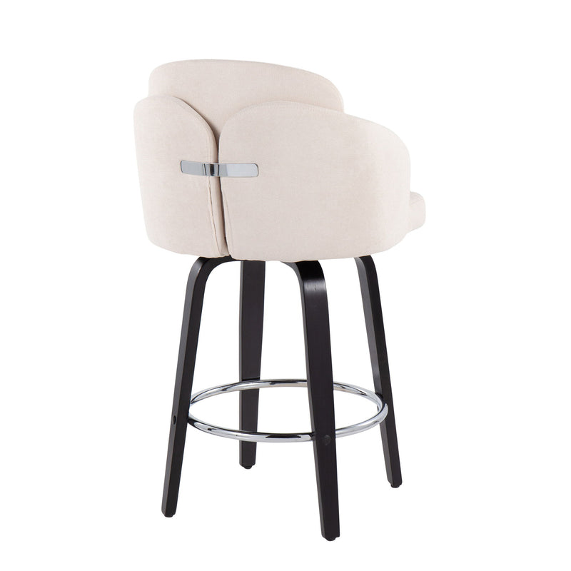 Set of two Lumi Source Dahlia contemporary counter stools with round footrests, featuring modern design and upholstered seats.