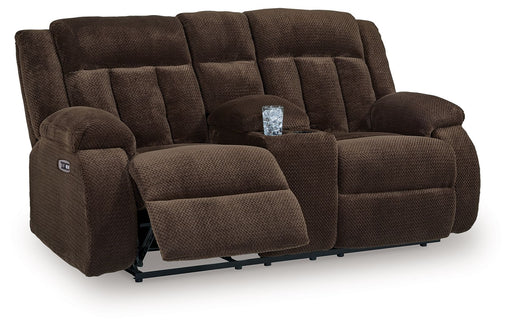 Free Wake - Double Relcining Power Loveseat With Console - Chocolate - R&R Furniture Gallery (Fountain Valley, CA)