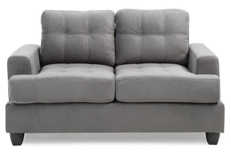 Glory Furniture stylish transitional loveseat for two, stationary with plush cushions and modern design in a cozy living room setting.