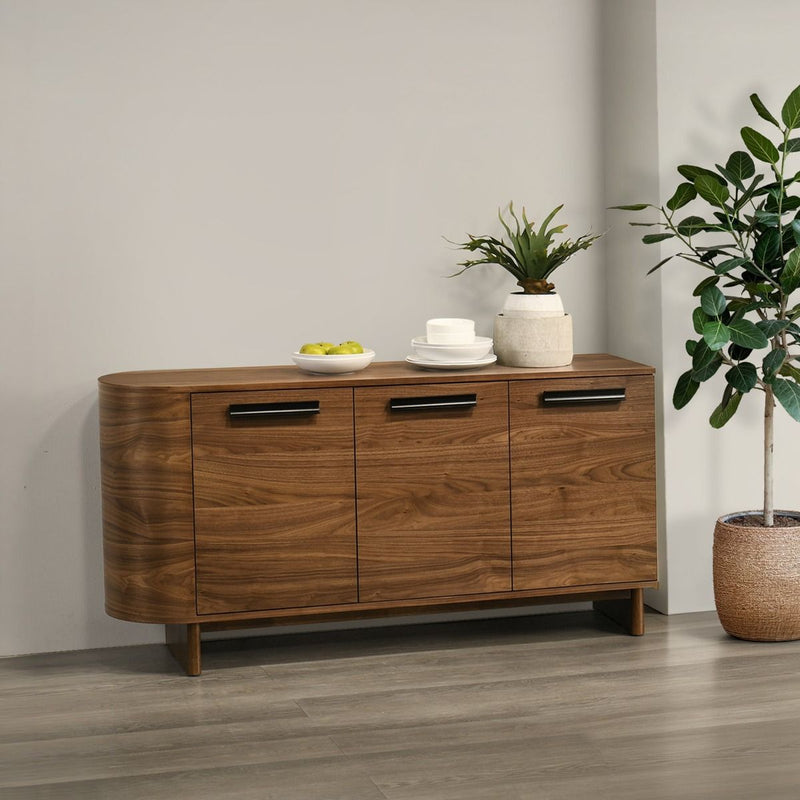 ACME Kyree server in walnut finish, showcasing sleek modern design with clean lines and a sturdy build for efficient data storage.