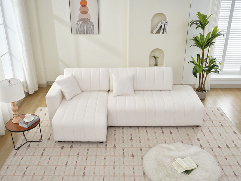 Urban Retreats Jessica lamb wool sectional sofa with chaise, showcasing plush upholstery and versatile seating arrangement.