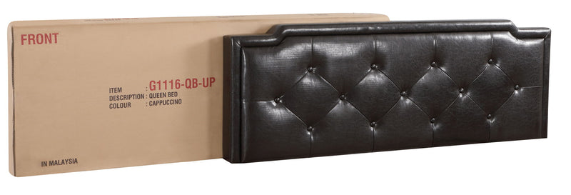 Button tufted upholstered bed by Glory Furniture, showcasing a cozy, stylish design with plush fabric and elegant tufted headboard.