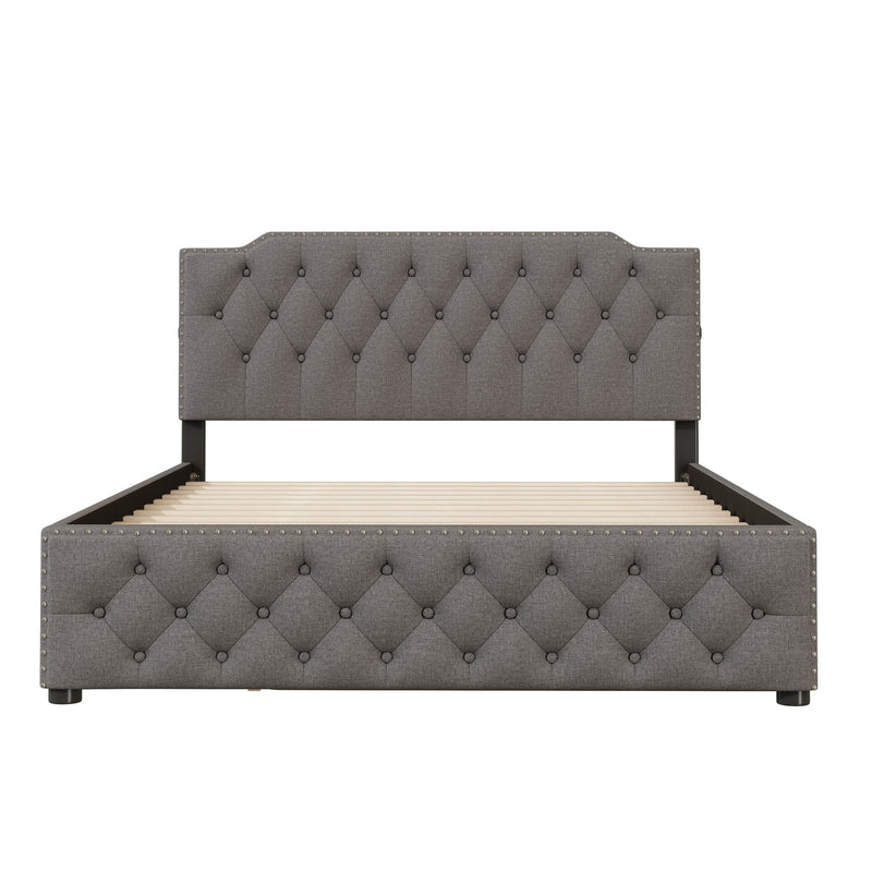 Upholstered Platform Bed With Trundle And 2 Sets Of USB Ports On Each Side, Fabric - R&R Furniture Gallery (Fountain Valley, CA)