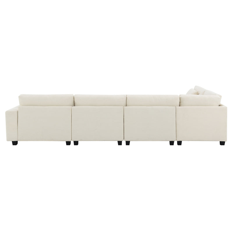 U Shaped Sectional Sofa 6 Seat Couch Set With Oversized Ottoman, Hidden Armrest Storage And Cup Holders USB Charging Ports Wide Seat Sofa - R&R Furniture Gallery (Fountain Valley, CA)
