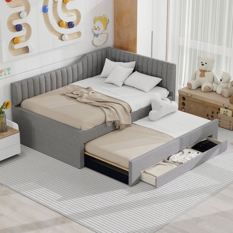 Upholstered Daybed With Trundle And 3 Drawers - R&R Furniture Gallery (Fountain Valley, CA)