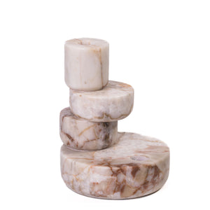 Marble Stacked Candle Holder - White Brown - R&R Furniture Gallery (Fountain Valley, CA)