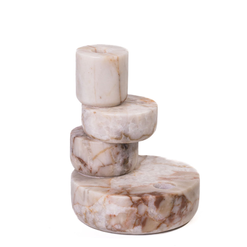 Marble Stacked Candle Holder - White Brown - R&R Furniture Gallery (Fountain Valley, CA)