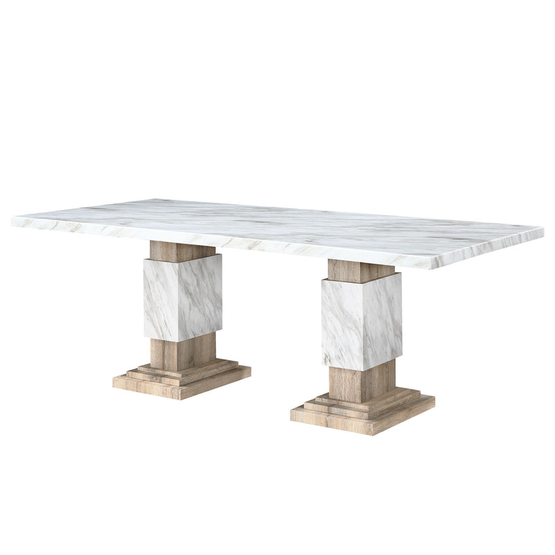 Global Furniture USA Stacey beige dining table with pedestal base, modern design suitable for contemporary dining rooms.