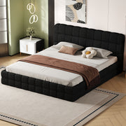 Dreamland upholstered platform bed with padded headboard, featuring a modern design and soft fabric upholstery for a cozy bedroom look.