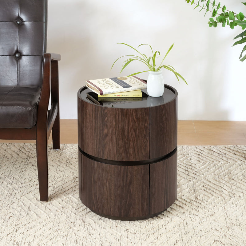 Elegant Italian High Grade Double Layer Storage Round Side Table - Brown / Black - R&R Furniture Gallery (Fountain Valley, CA)