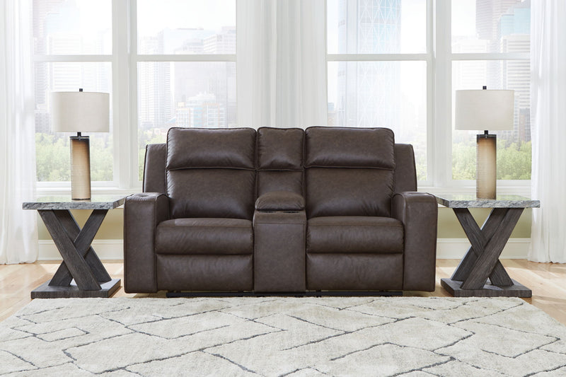 Lavenhorne - Dbl Rec Loveseat W/Console - Granite - R&R Furniture Gallery (Fountain Valley, CA)