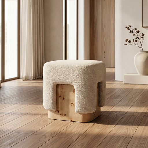 Mayfair - Contemporary Beige Fabric + Burl Square Ottoman — view 2