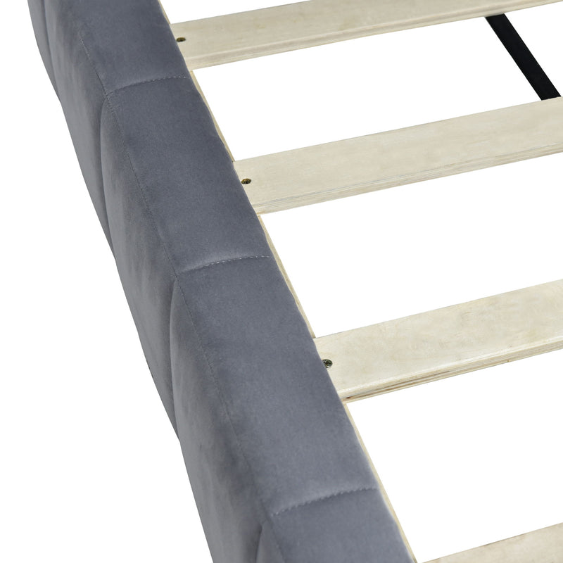 DreamHaus full size gray upholstered mid-century modern daybed with elegant design, versatile sofa bed frame in a stylish living space.