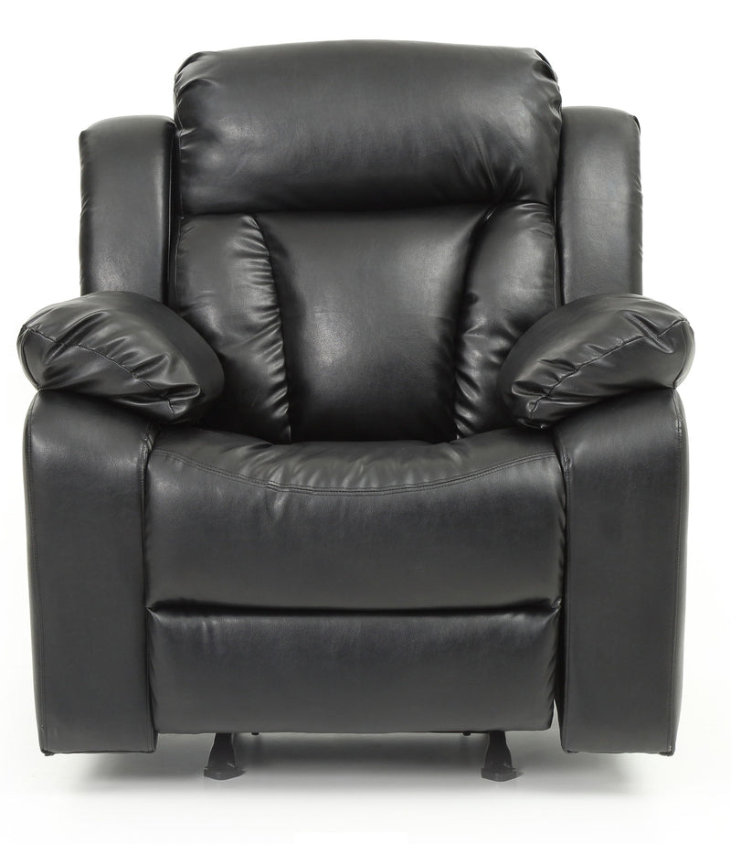 Glory Furniture rocking chair with comfortable recliner and smooth rocking motion, upholstered in plush fabric.
